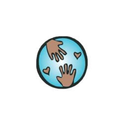 Two hands and hearts around blue globe